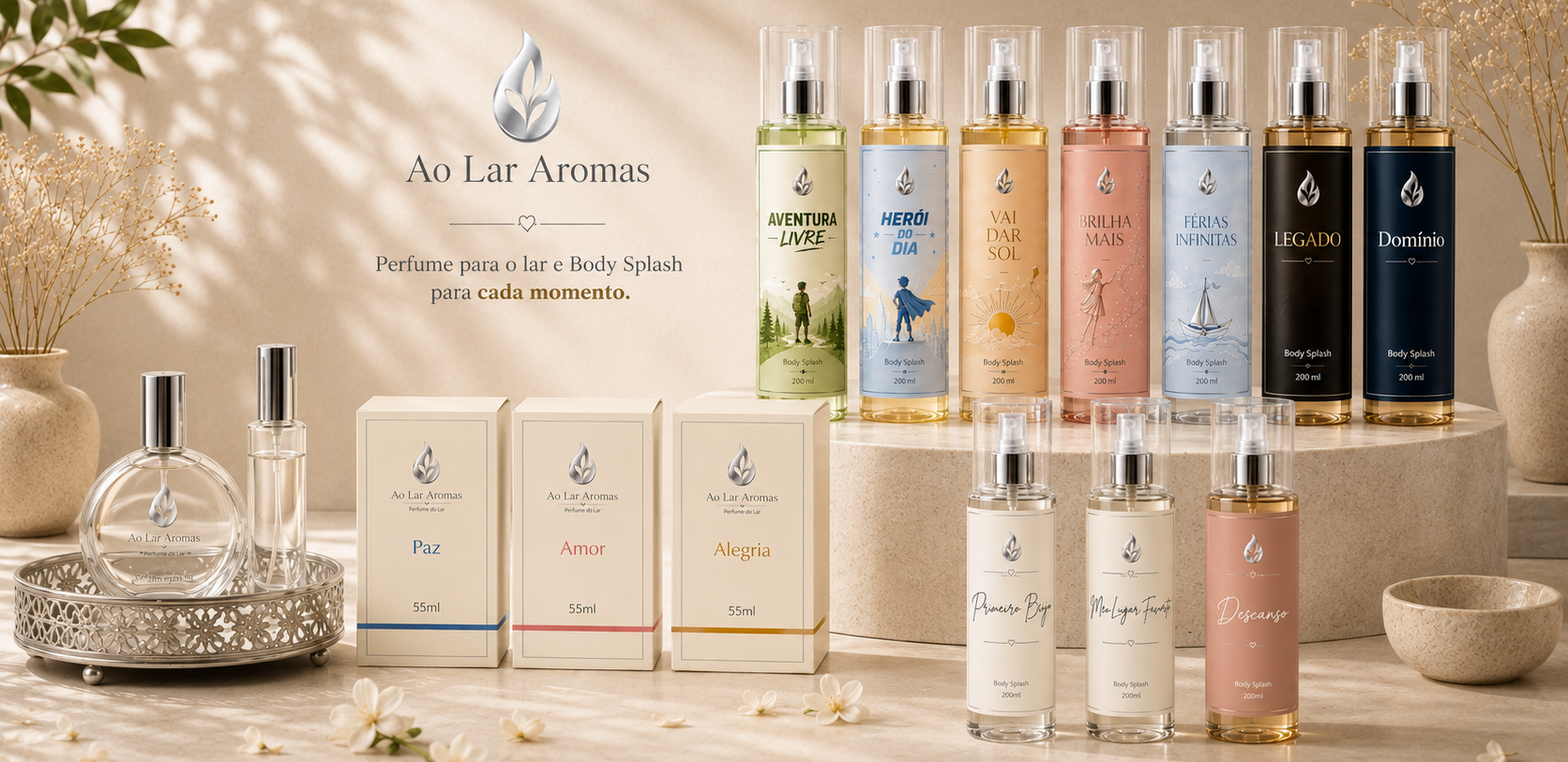 AO LAR AROMAS — Coleção completa: perfumes para o lar e body splash